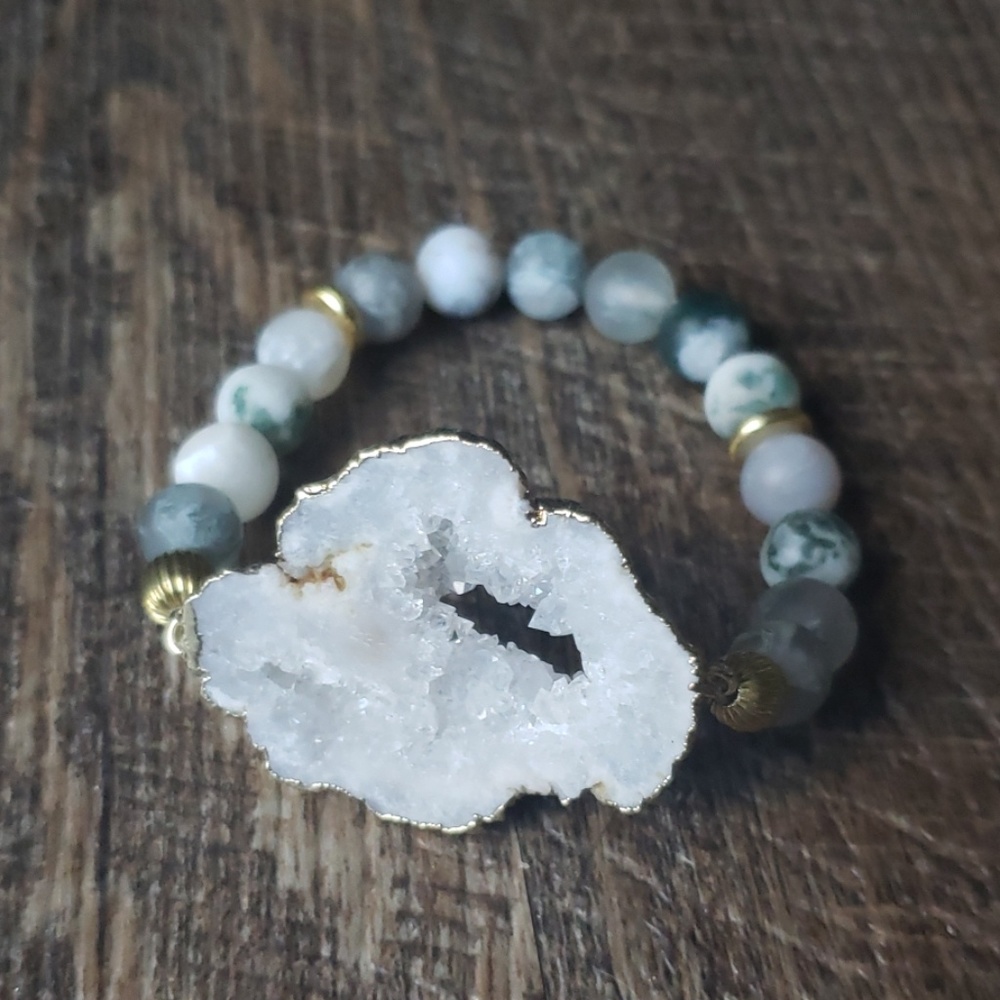 Tree Agate Druzy Gemstone Bracelet.